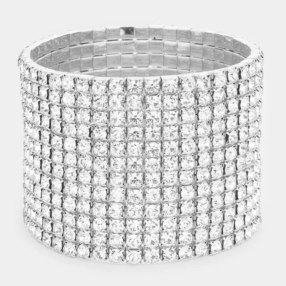 12 Row Rhinestone Cuff Bracelet | Pageant Jewelry |  258065