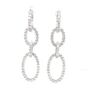 14K Diamond Oval Link Hanging Earrings White Gold