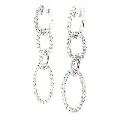 14K Diamond Oval Link Hanging Earrings White Gold