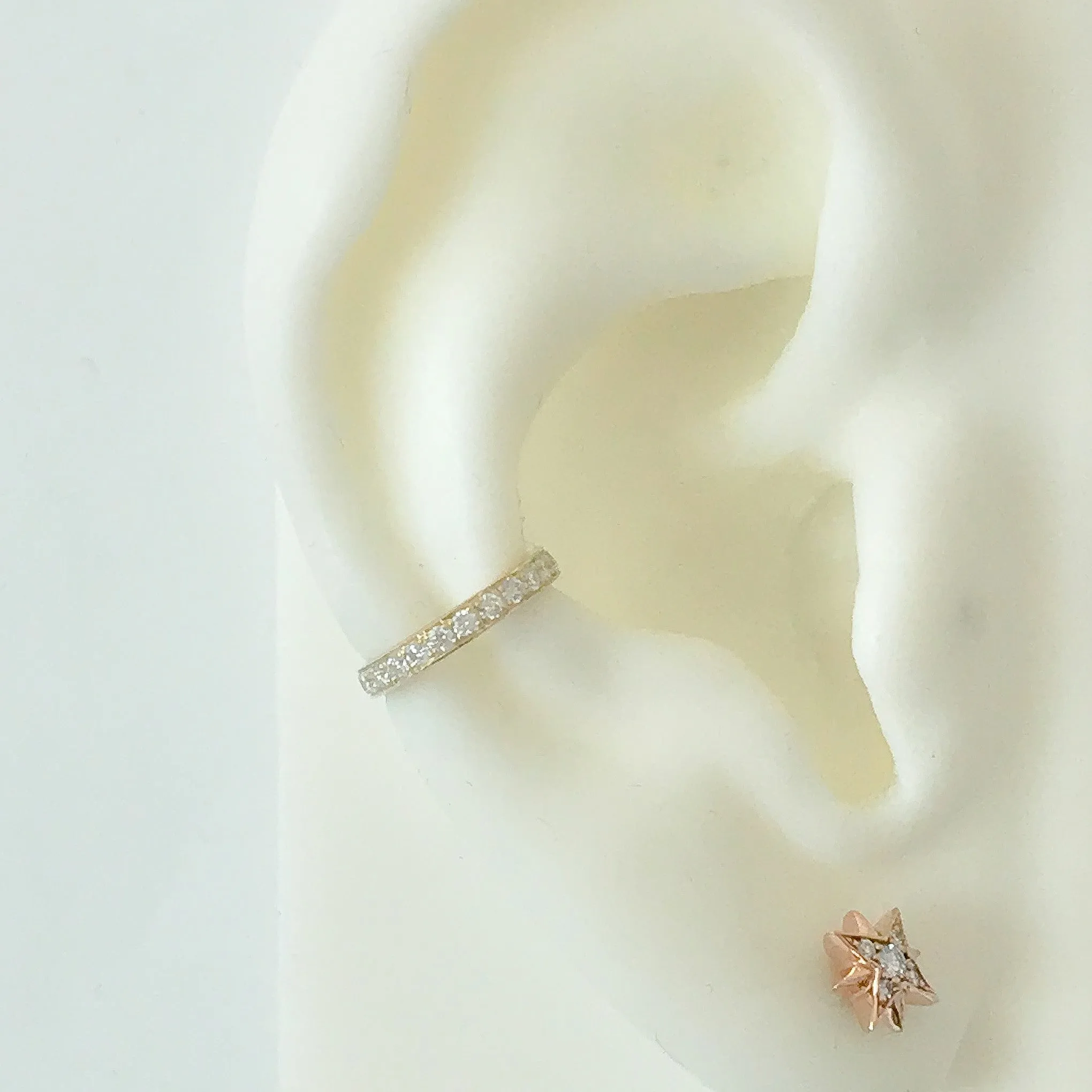 14K Gold Full Pavé Diamond Round Hoop Ear Cuff