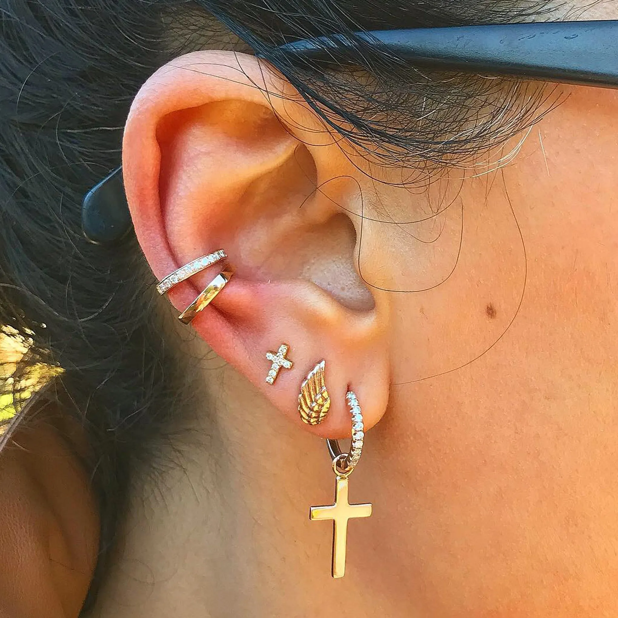 14K Gold Full Pavé Diamond Round Hoop Ear Cuff