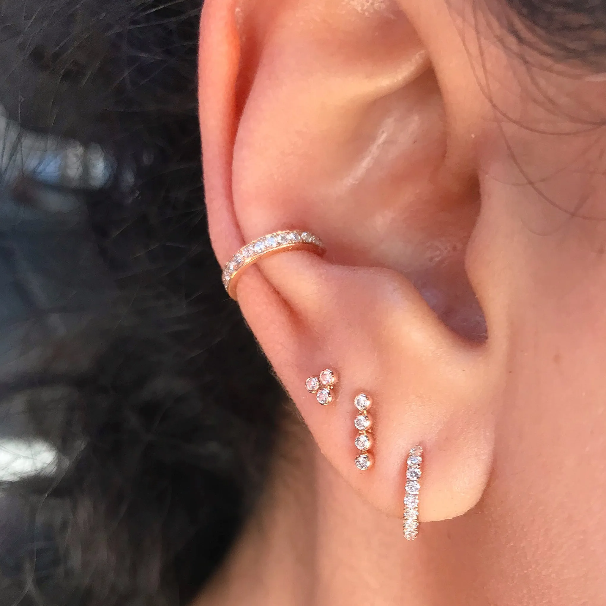 14K Gold Full Pavé Diamond Round Hoop Ear Cuff