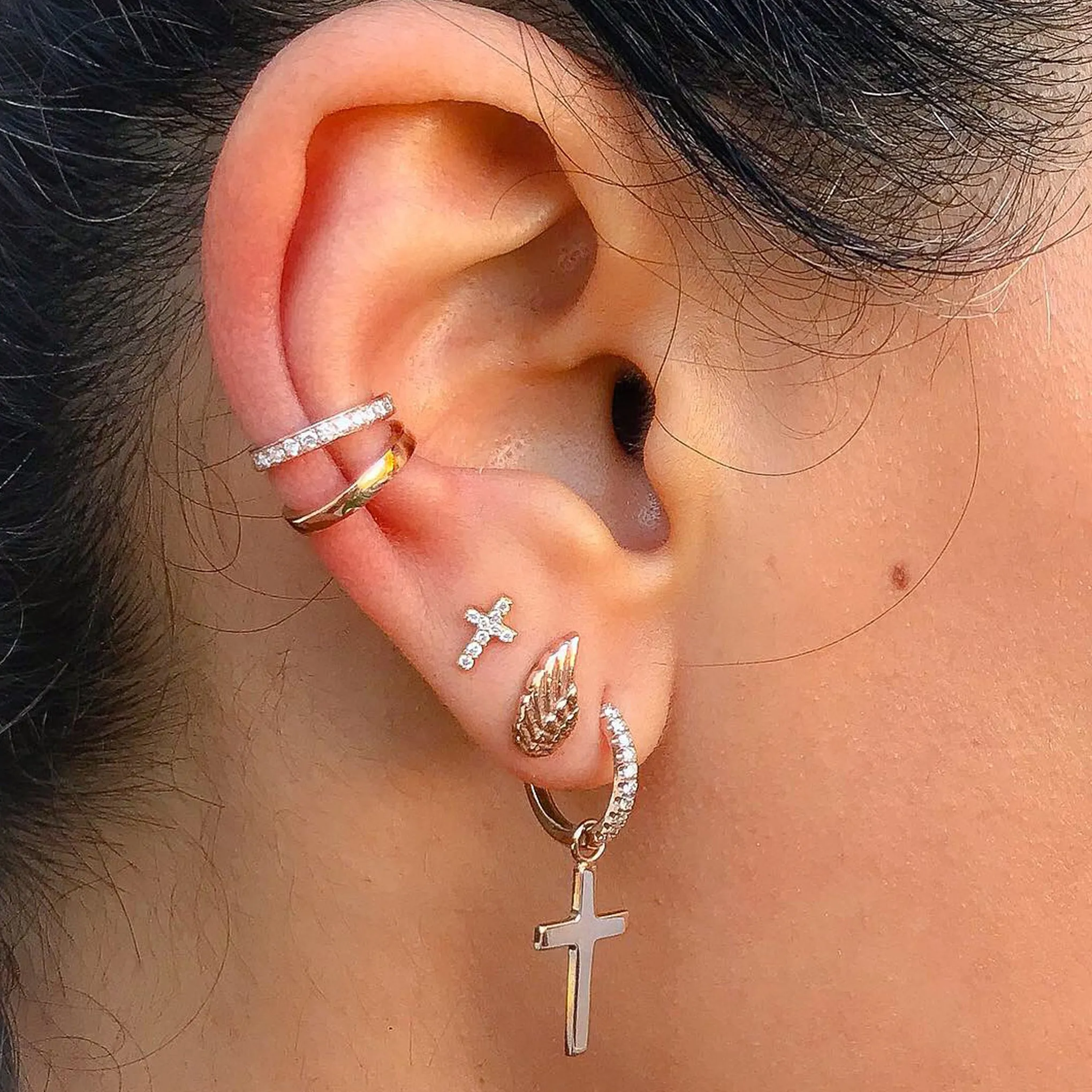 14K Gold Full Pavé Diamond Round Hoop Ear Cuff