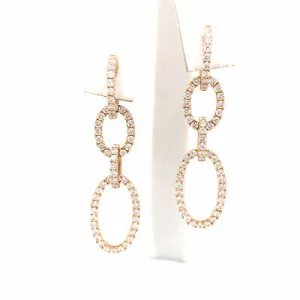 14K Oval Link Hanging Diamond Earrings Yellow Gold