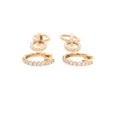 14K Oval Link Hanging Diamond Earrings Yellow Gold