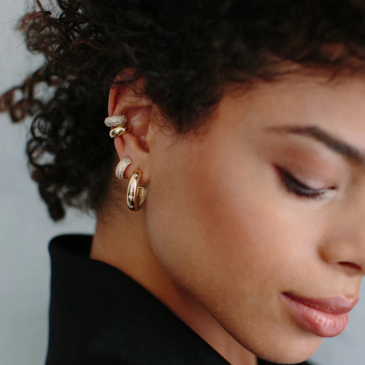 14k Pavé Diamond Wide Chubby Ear Cuff