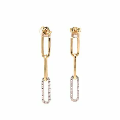 14K Pave Diamond Link Earring Two-Tone Gold