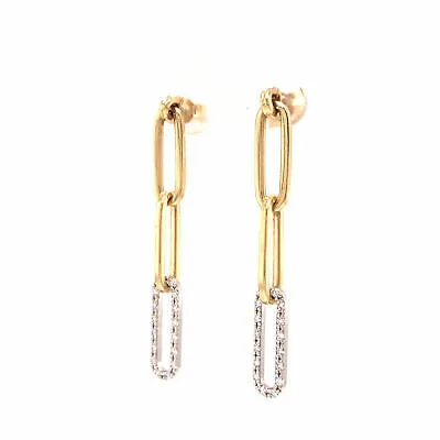 14K Pave Diamond Link Earring Two-Tone Gold