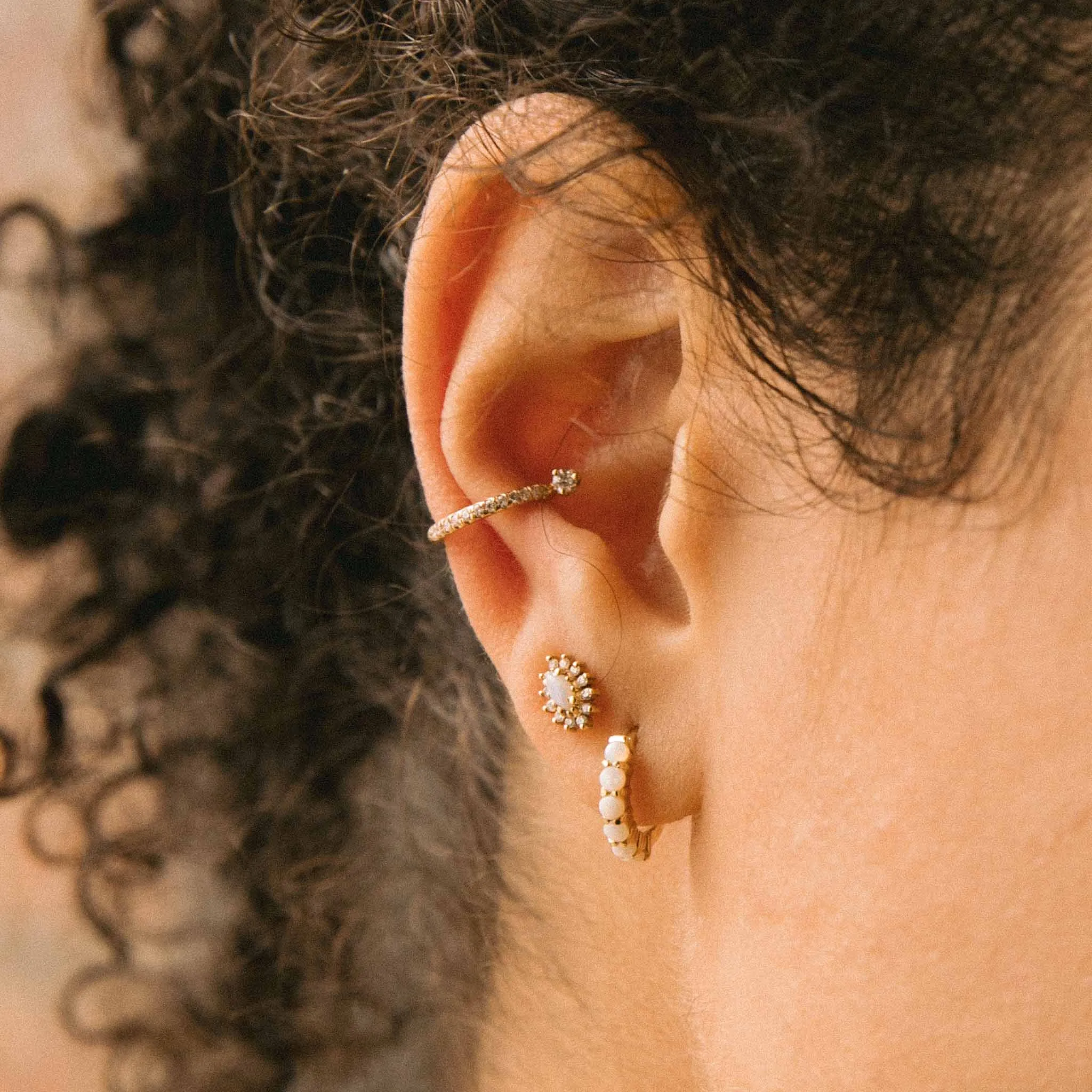 14k Prong Diamond Thick Pavé Diamond Ear Cuff