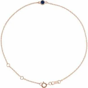 14K Rose Lab-Grown Blue Sapphire Bezel-Set Solitaire 6 1/2-7 1/2" Bracelet