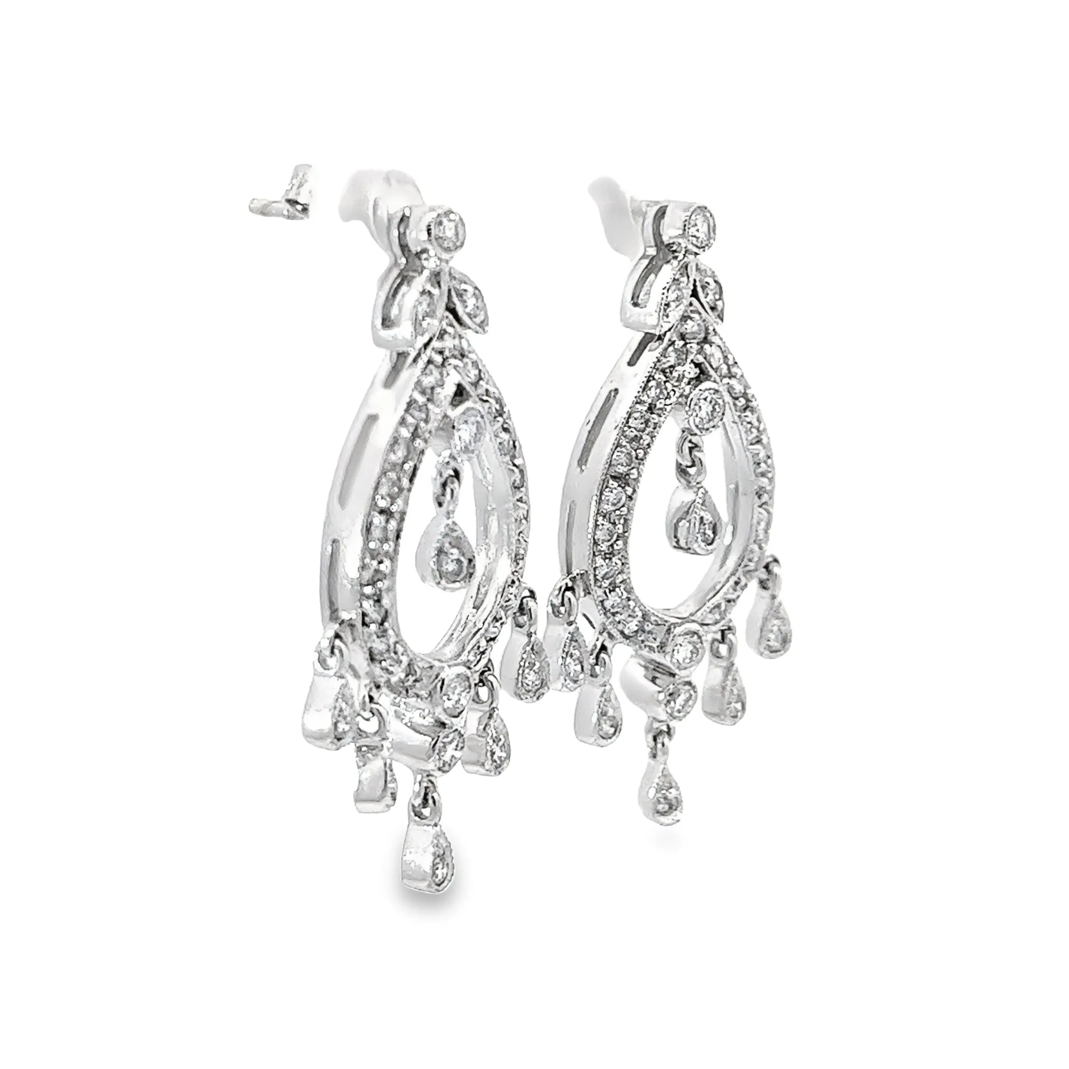 14k White Gold 1.00 G SI1 Round Diamond Chandelier Earrings