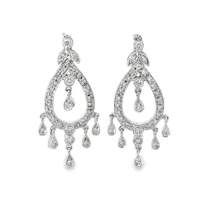 14k White Gold 1.00 G SI1 Round Diamond Chandelier Earrings