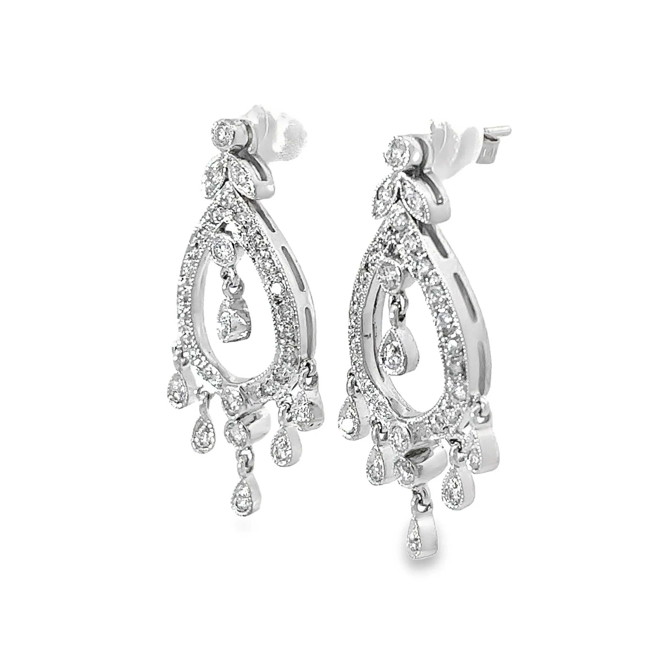 14k White Gold 1.00 G SI1 Round Diamond Chandelier Earrings