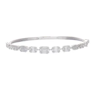 14k White Gold Baguette Diamond Bangle