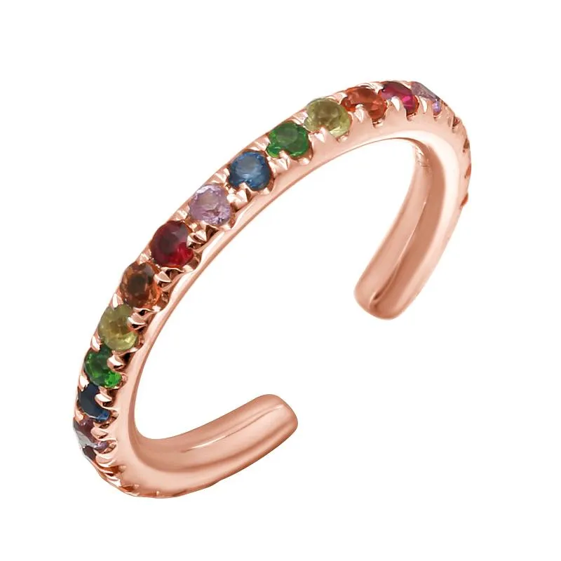 14K Yellow Gold Rainbow Gemstone Ear Cuff