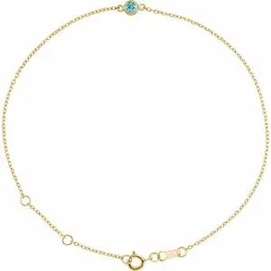 14K Yellow Natural Blue Zircon Bezel-Set Solitaire 6 1/2-7 1/2" Bracelet