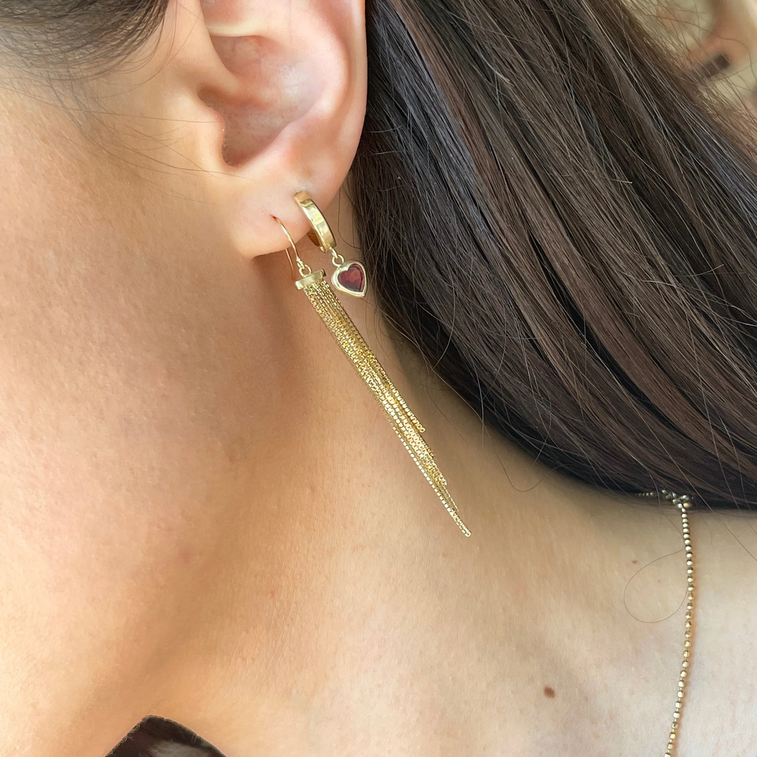 14KT Yellow Gold Box Chain Chandelier Dangle Wire Earrings