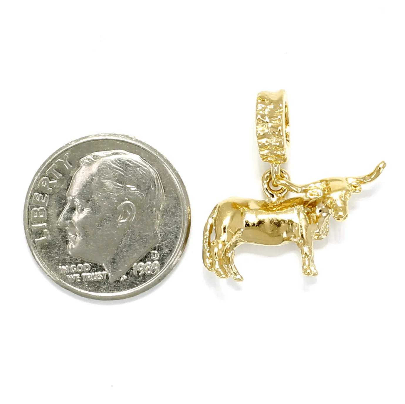 14kt Yellow Gold Vermeil Texas Longhorn Steer Modular Charm