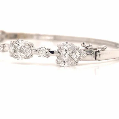 18K Diamond Cluster Bangle Bracelet White Gold