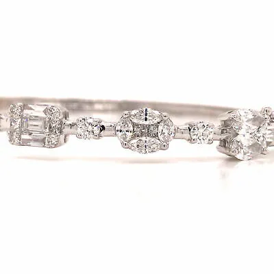 18K Diamond Cluster Bangle Bracelet White Gold