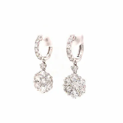 18K Diamond Cluster Hanging Earring White Gold