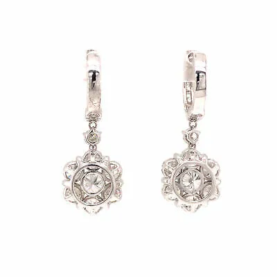 18K Diamond Cluster Hanging Earring White Gold