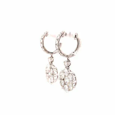 18K Diamond Cluster Hanging Earring White Gold