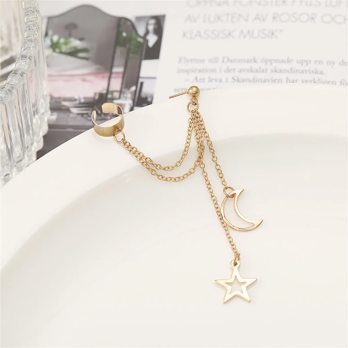 18K Gold-Plated Celestial Ear Cuff Drop Earrings