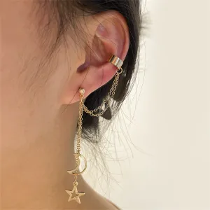 18K Gold-Plated Celestial Ear Cuff Drop Earrings