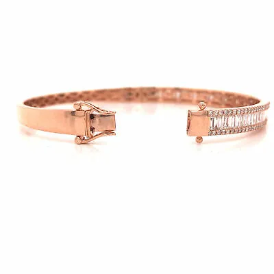 18K Round and Baguette Diamond Bangle Rose Gold