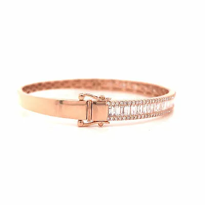 18K Round and Baguette Diamond Bangle Rose Gold