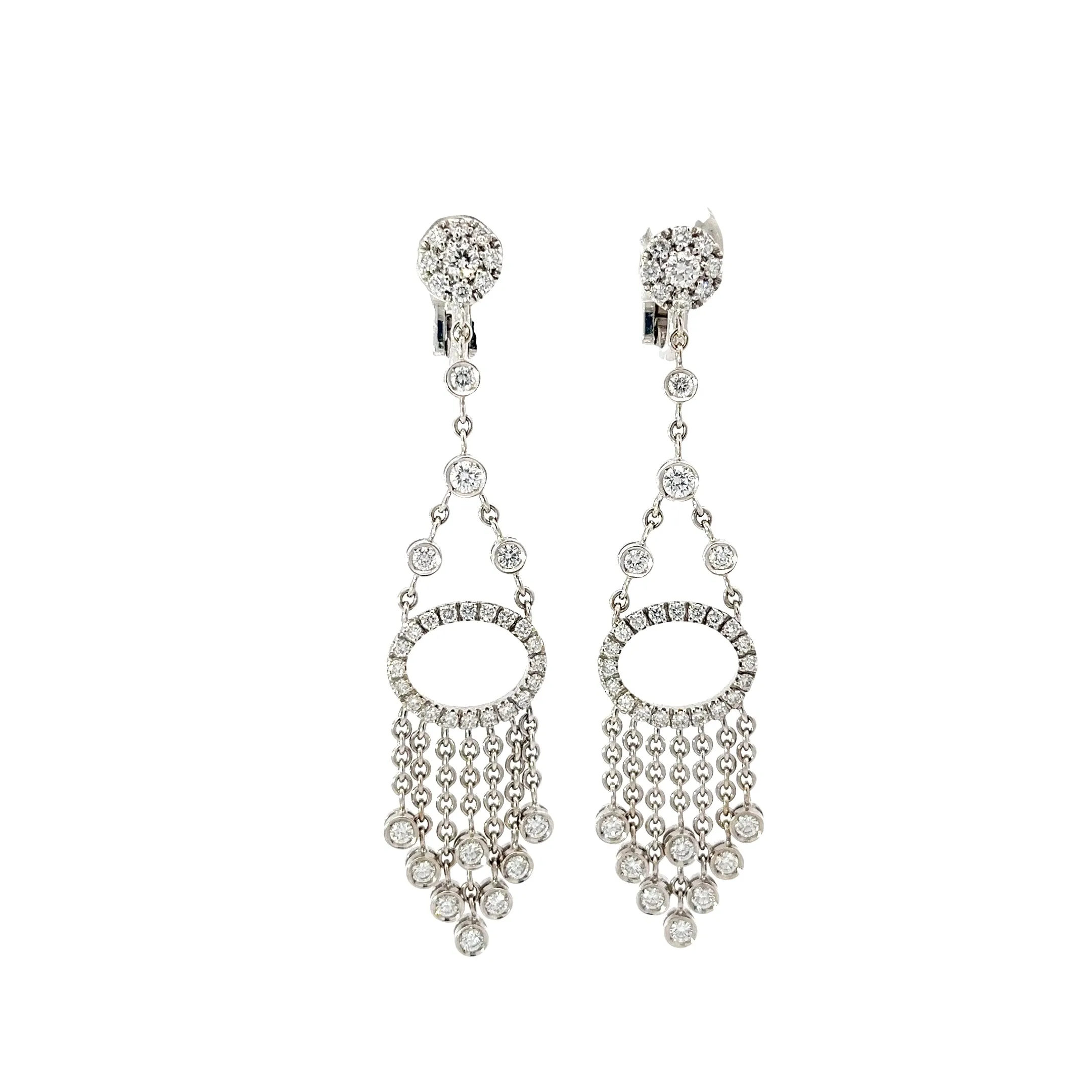 18k White Gold 2.00ct F VS2 Round Diamond Chandelier Earrings