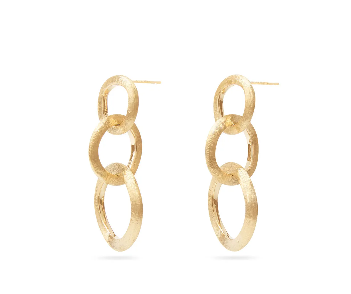 18K Yellow Gold Link Drop Earrings, Long