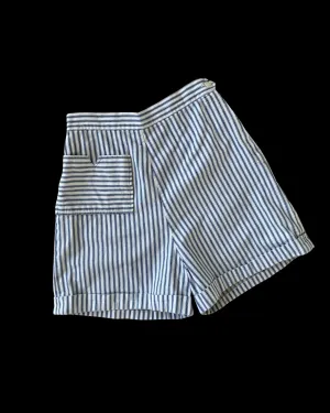 1950s Ticking Stripe Cuffed Side Zip Shorts