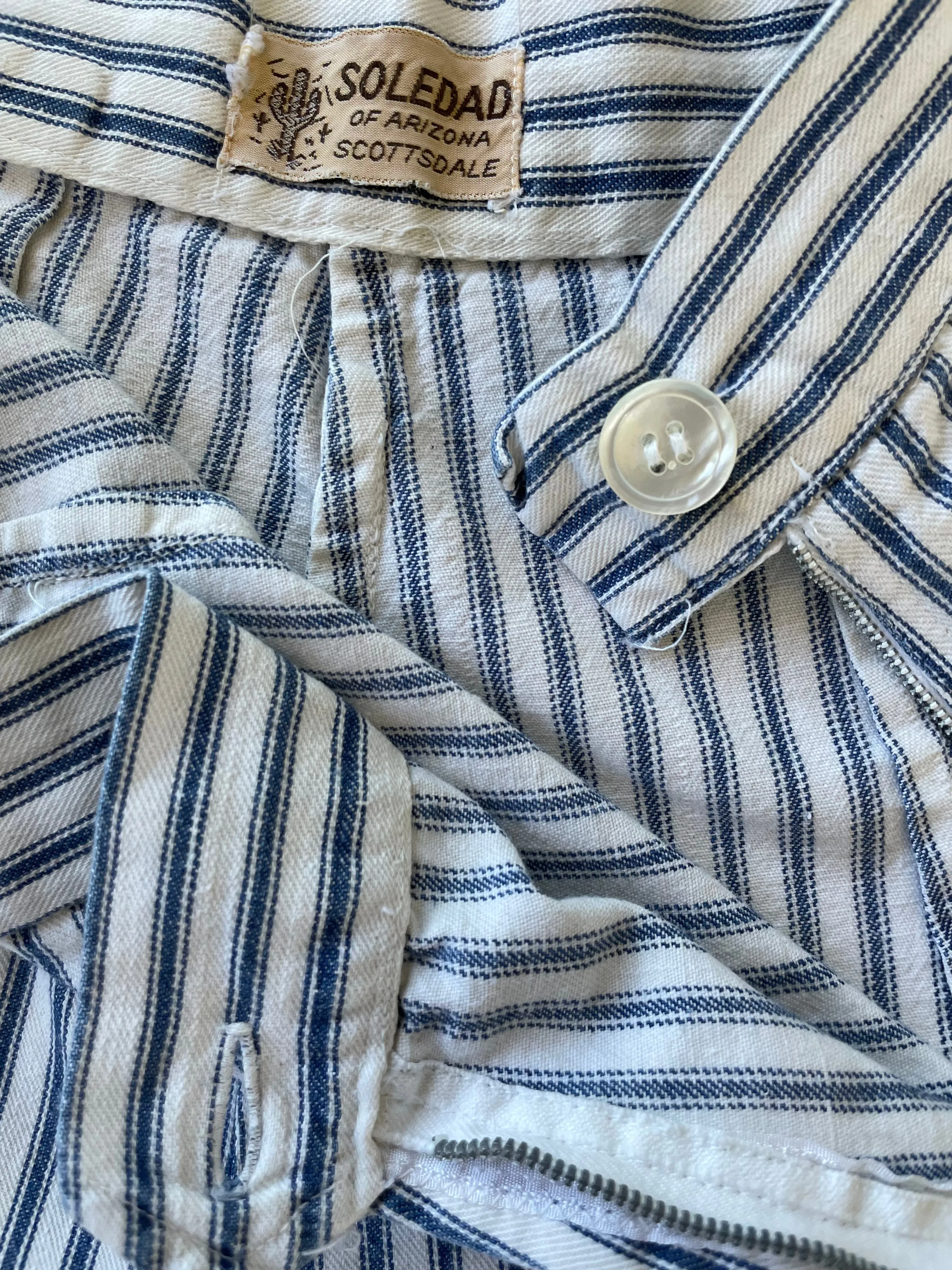1950s Ticking Stripe Cuffed Side Zip Shorts