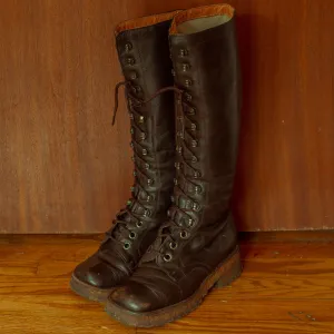 1970s Brown Lace Up Knee High Boots