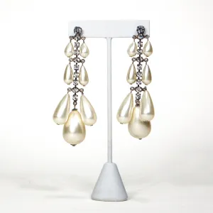 1980's Rhinestone and Pearl Drop Chandelier Earrings