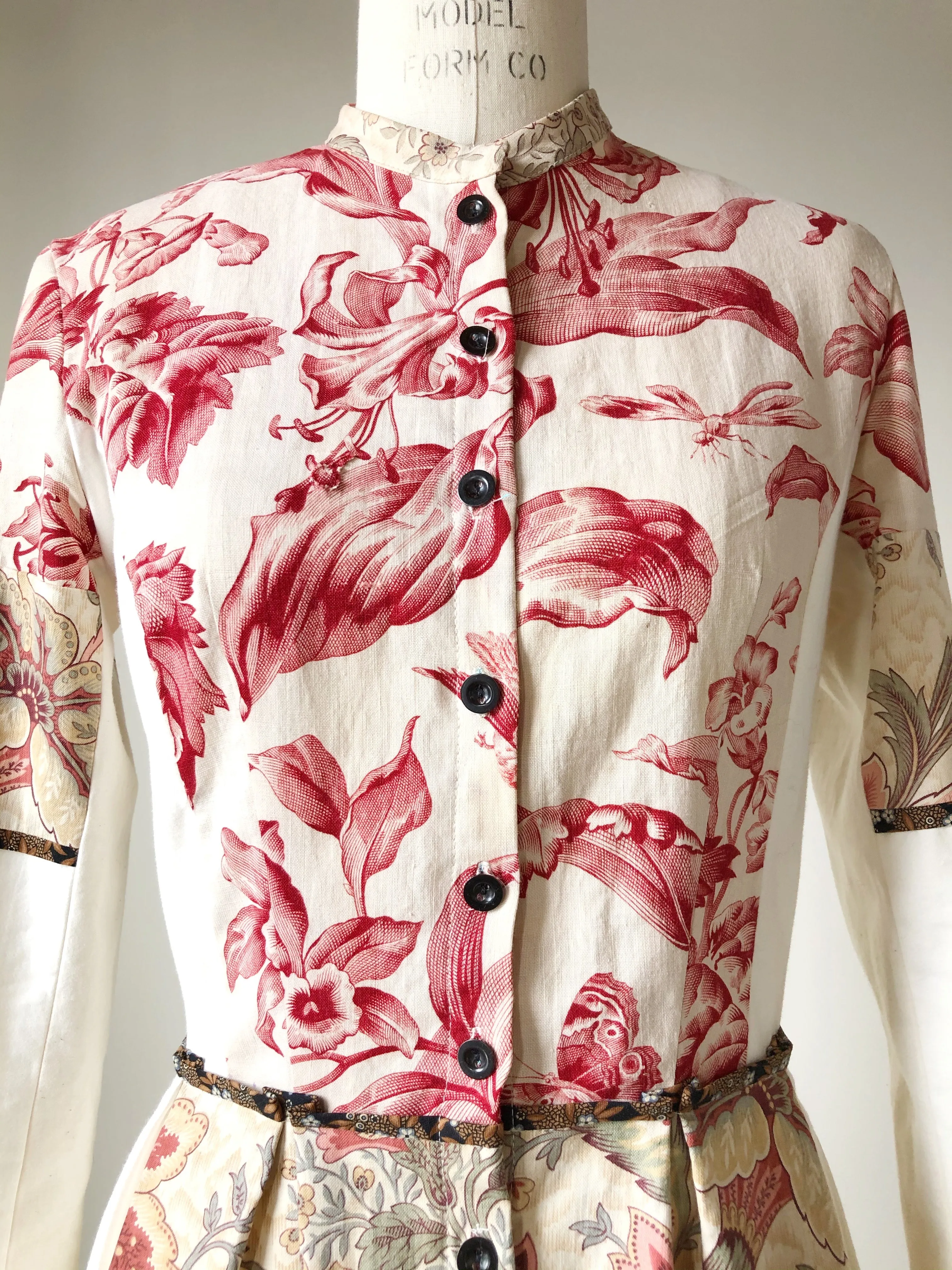 19th century antique toile and cotton shirt dress size 0