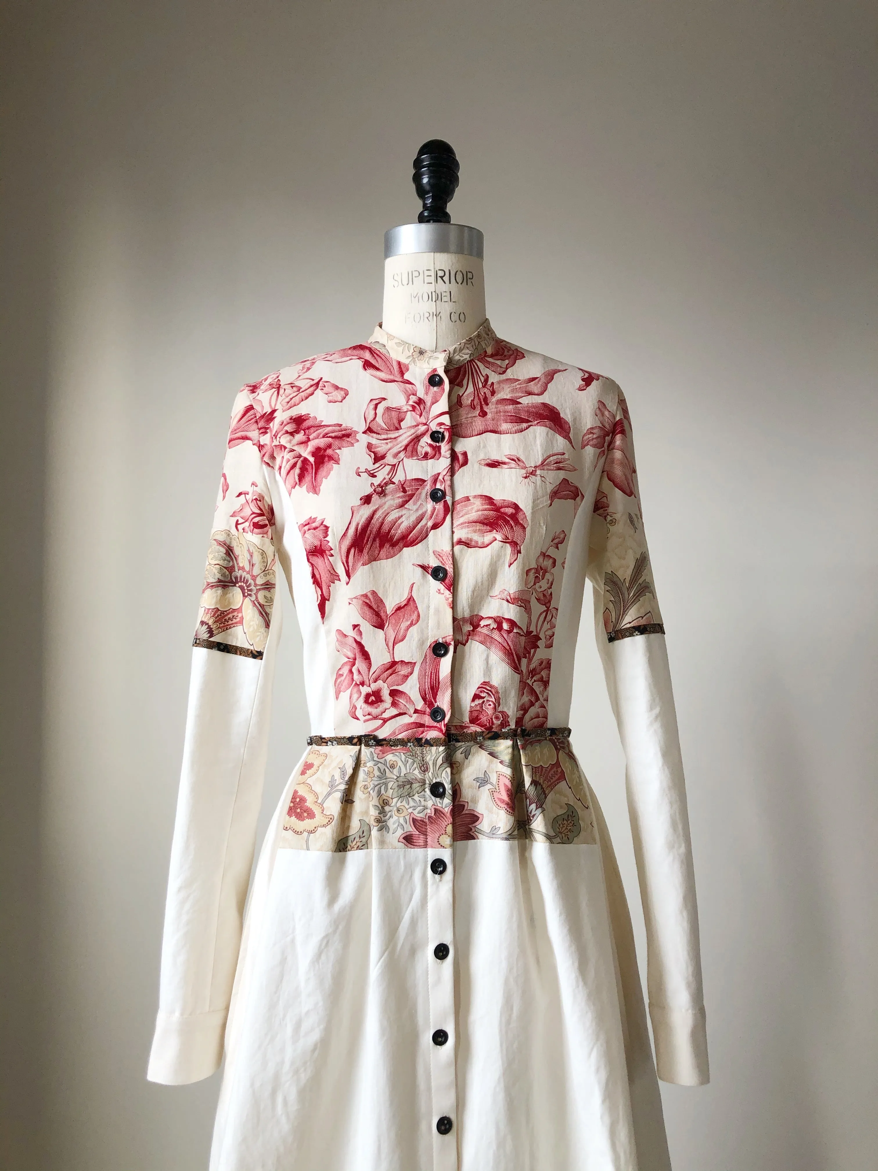 19th century antique toile and cotton shirt dress size 0