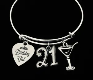 21st Birthday Gift for Women Expandable Charm Bracelet Adjustable One Size Fits All Happy 21st Birthday