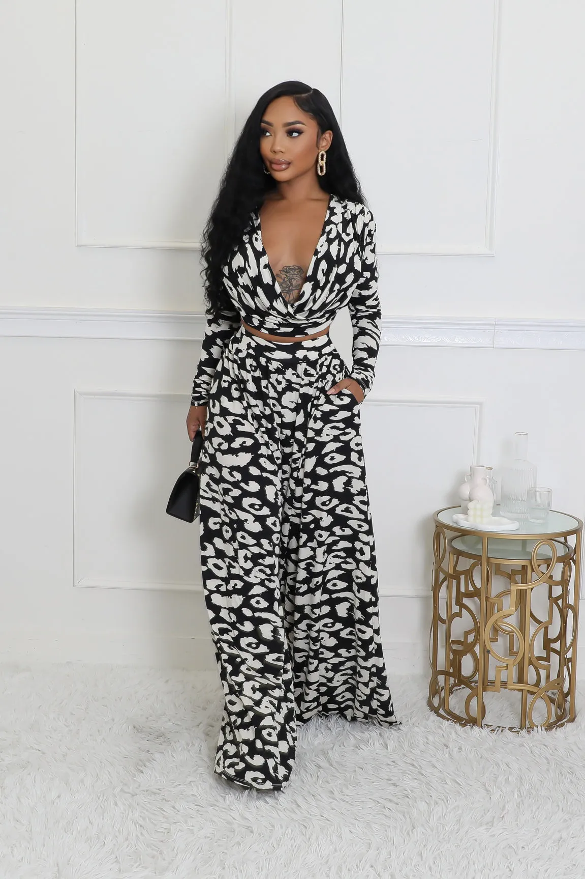 28185P-Cowl Neck Top & Wide Leg Pants (4PCS)
