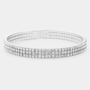 3 Row Rhinestone Cuff Bracelet on Silver | Pageant Jewelry | 533498