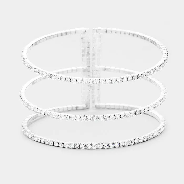 3 Row Split Layer Round Crystal Cuff Bracelet | 397421
