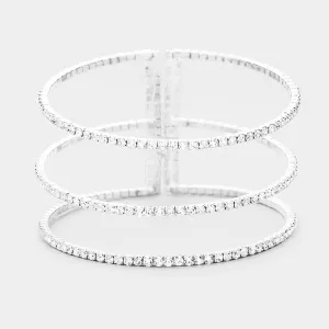 3 Row Split Layer Round Crystal Cuff Bracelet | 397421