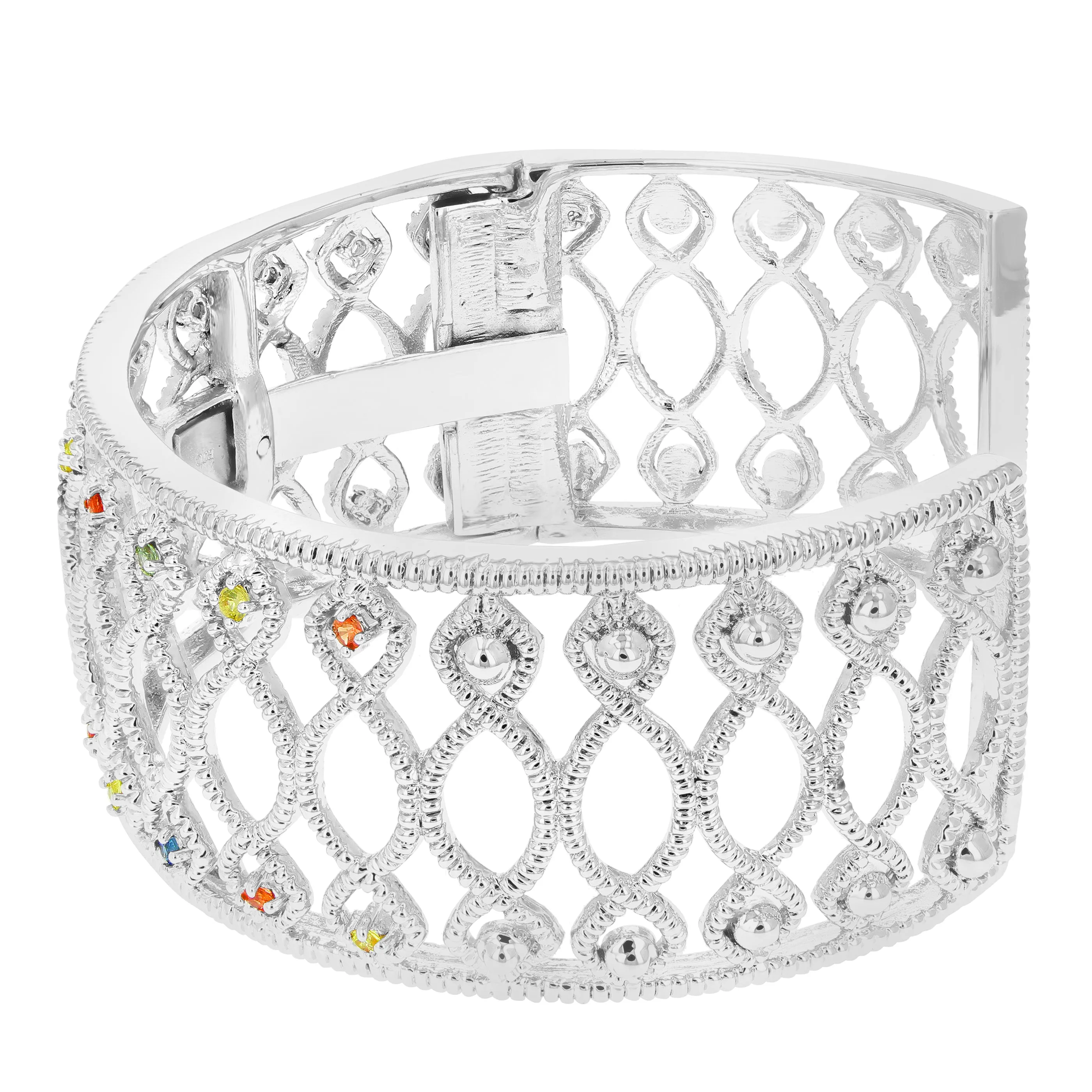 3/4 cttw Multi Sapphire Cuff Bangle Bracelet Brass With Rhodium Plating