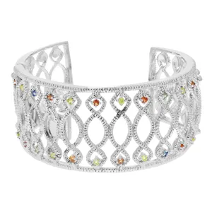 3/4 cttw Multi Sapphire Cuff Bangle Bracelet Brass With Rhodium Plating
