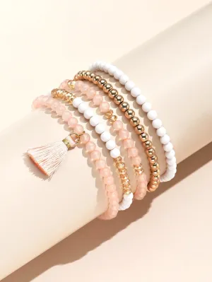 5pcs Tassel Charm Beaded Bracelet - Multicolor
