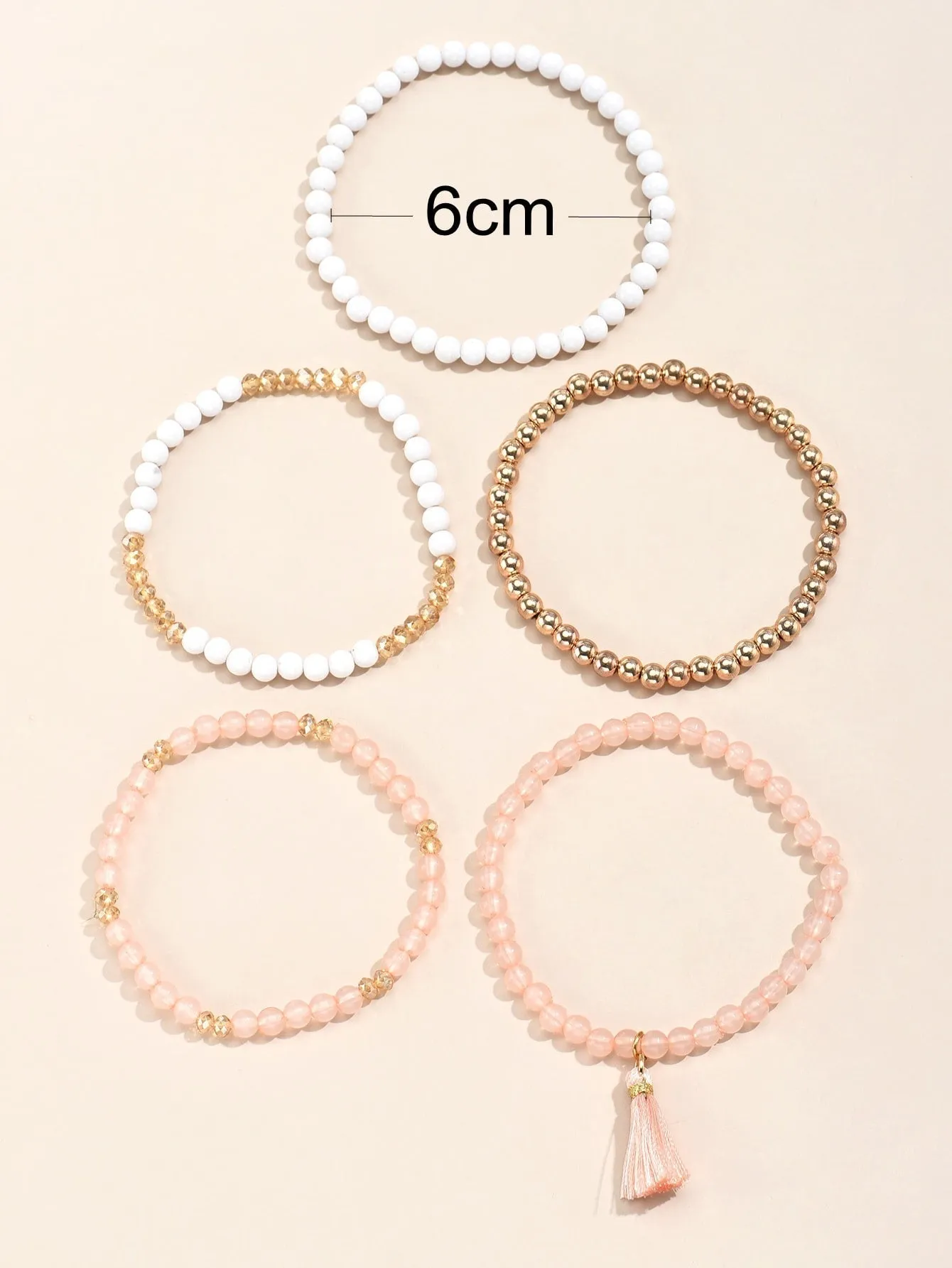 5pcs Tassel Charm Beaded Bracelet - Multicolor