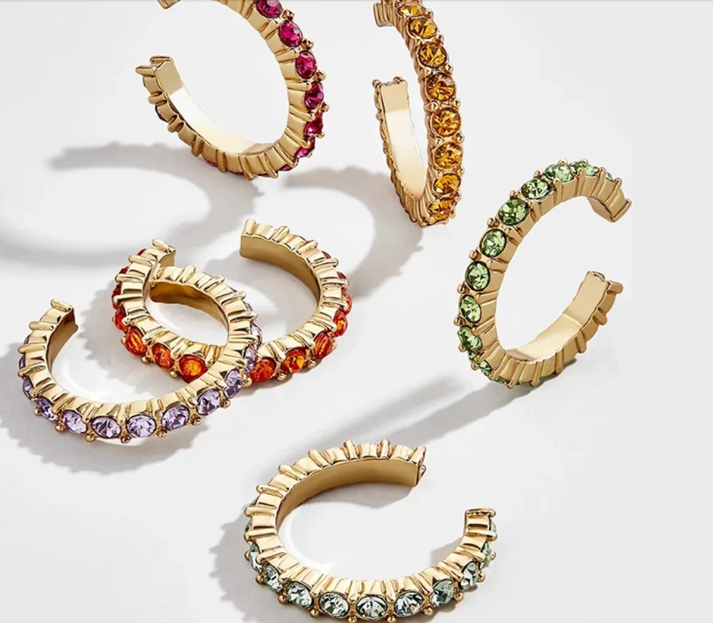 6 Color Ways - Solid Color Rhinestone Single Ear Cuff in Gold