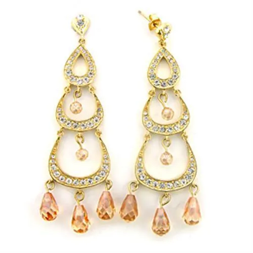 7X372 Gold 925 Sterling Silver Earrings with AAA Grade CZ in Champagne